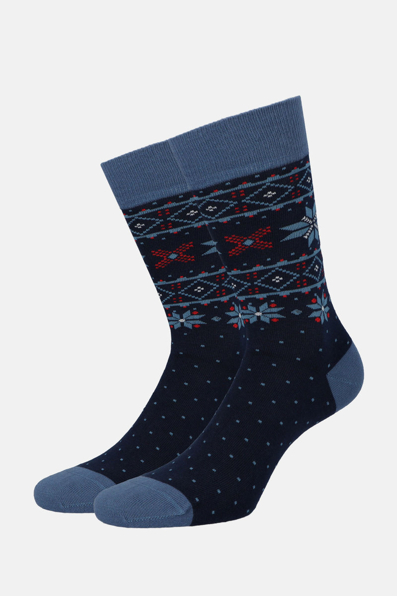 Skarpety Świąteczne Granatowo-Niebieskie Ze Wzorem Norweskim