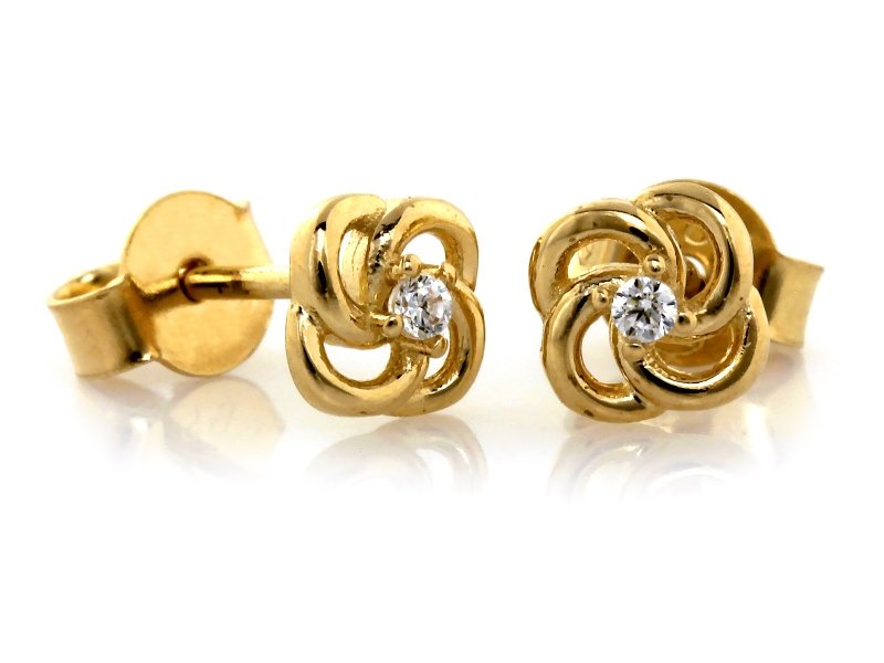 Złote Kolczyki 585 Kwiatuszki Z Cyrkoniami Na Sztyft