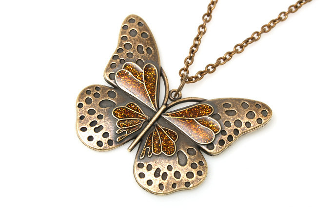 Motyl Bursztynowy Wisiorek Japan Style