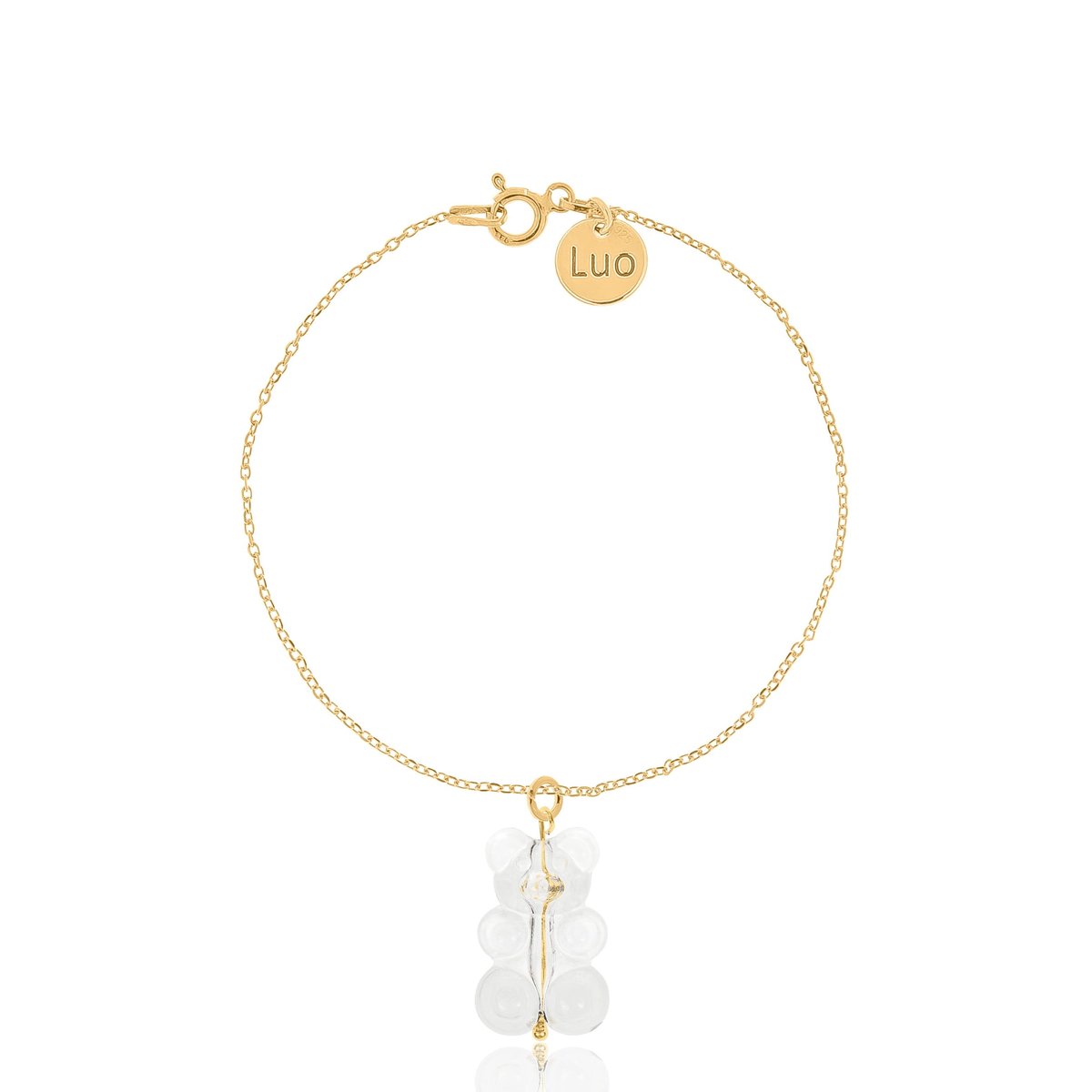 Bransoletka srebrna pozłacana z bezbarwnym misiem