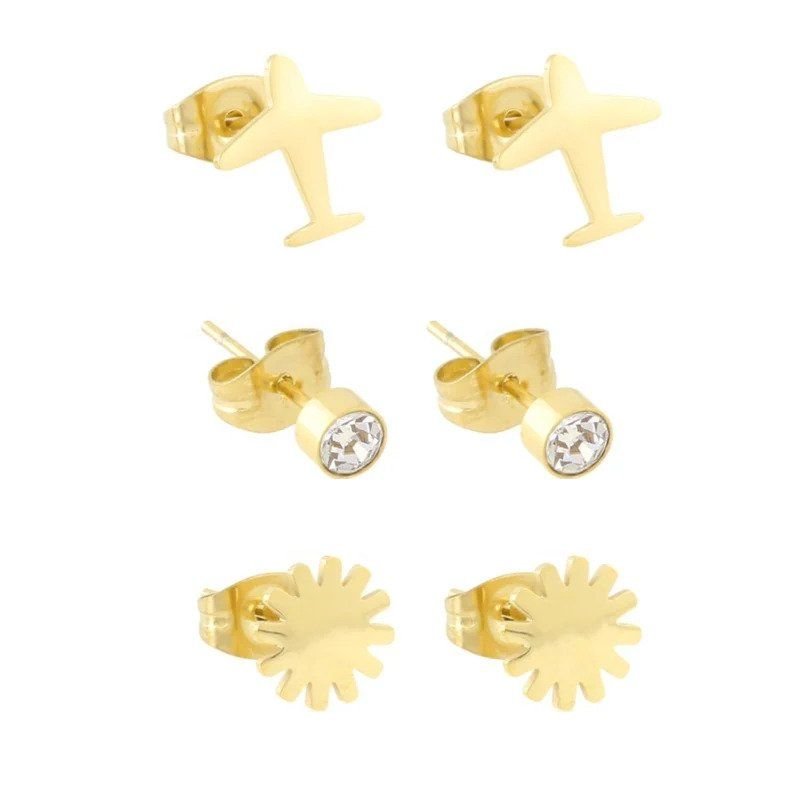 Zestaw 3 par koczyków samolot Blueberry