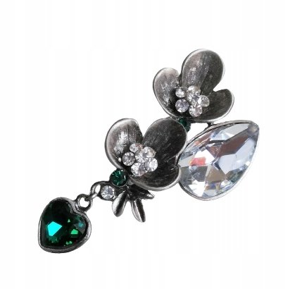 BROSZKA SREBRNA KWIAT LIŚĆ SERCE ZIELONE CYRKONIA