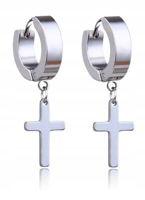 Huggie Okrągłe Kolczyki Do Uszu Krzyżyk Gothic, Punk Stal