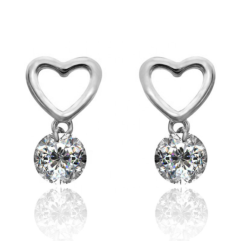 Kolczyki Wiszące Serca Z Białej Cyrkoni Pozłacane