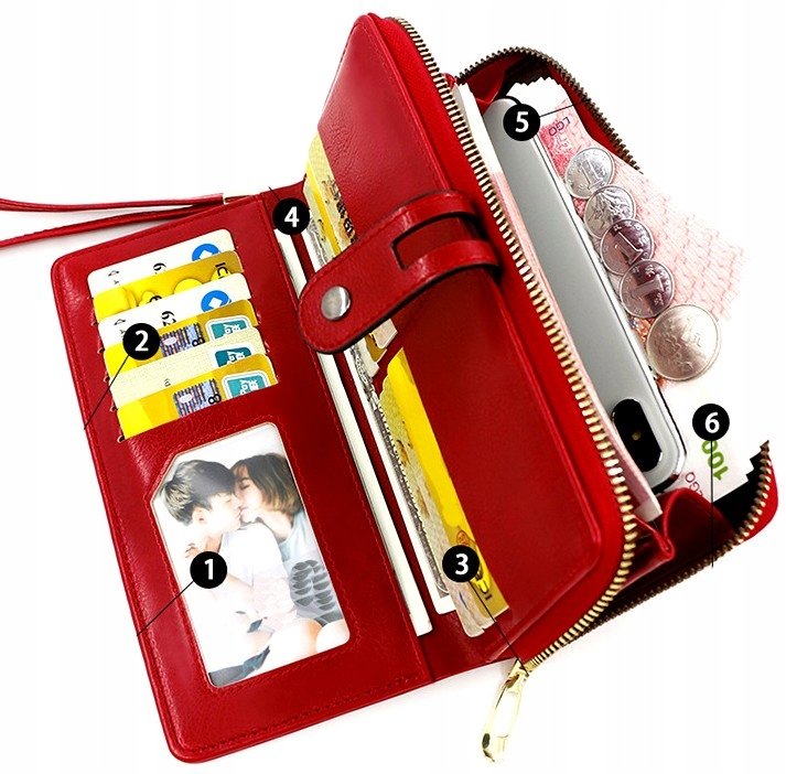 Portfel duży pojemny skórzany elegancki pasek boho