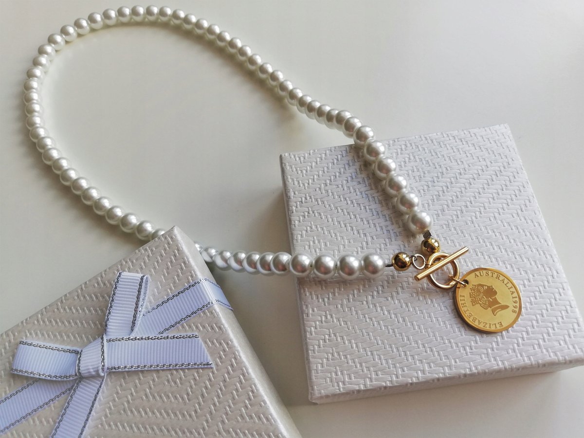 naszyjnik perły Królowa Angielska złota STAL