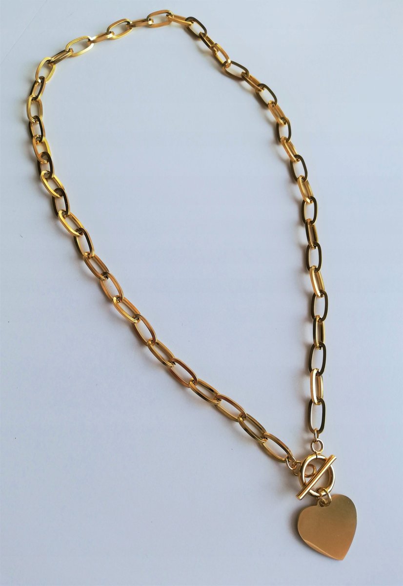 naszyjnik łańcuch 6mm DUŻE SERCE złota stal 45cm