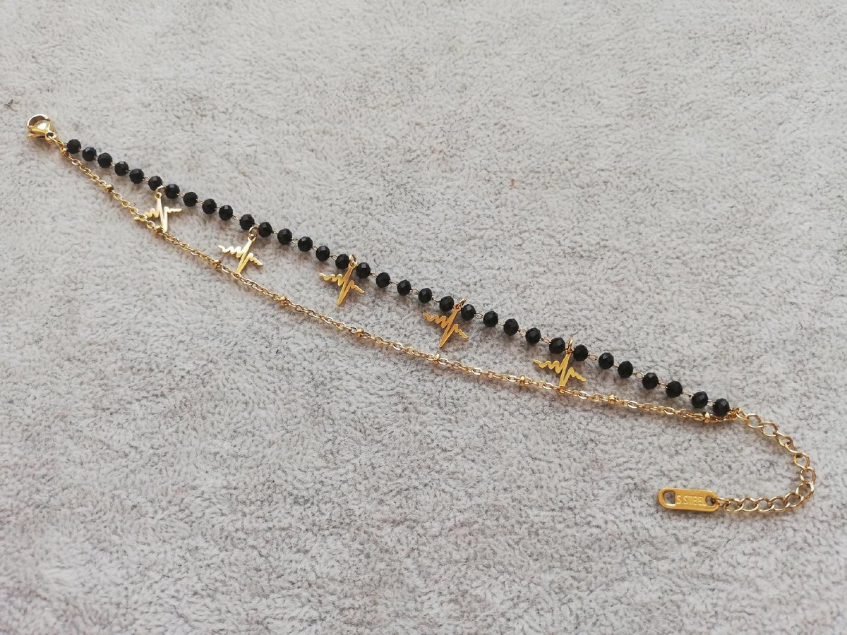 BRANSOLETKA EKG LINIA ŻYCIA ZŁOTA STAL PACIORKI