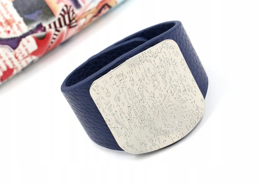 SZEROKA BRANSOLETKA GRANATOWA BEZ NIKLU EKOSKÓRA