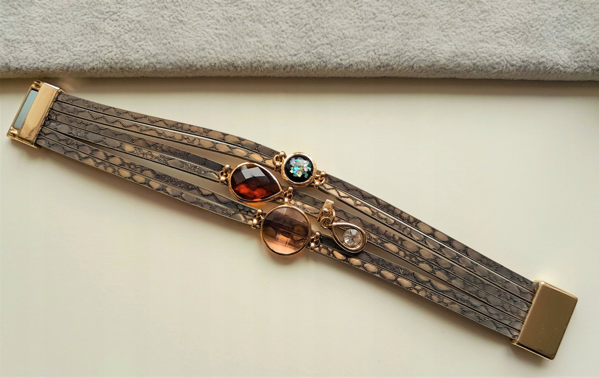 SKÓRZANA BRANSOLETKA STAL ZŁOTE ZAPIĘCIE MAGNES