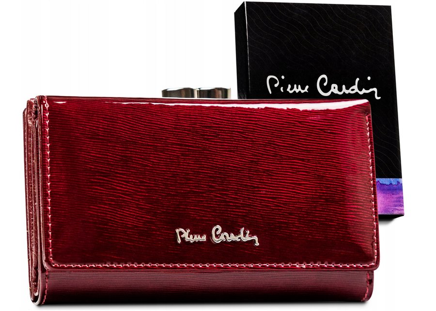 Pojemny, lakierowany portfel ze skóry naturalnej z portmonetką na bigiel — Pierre Cardin