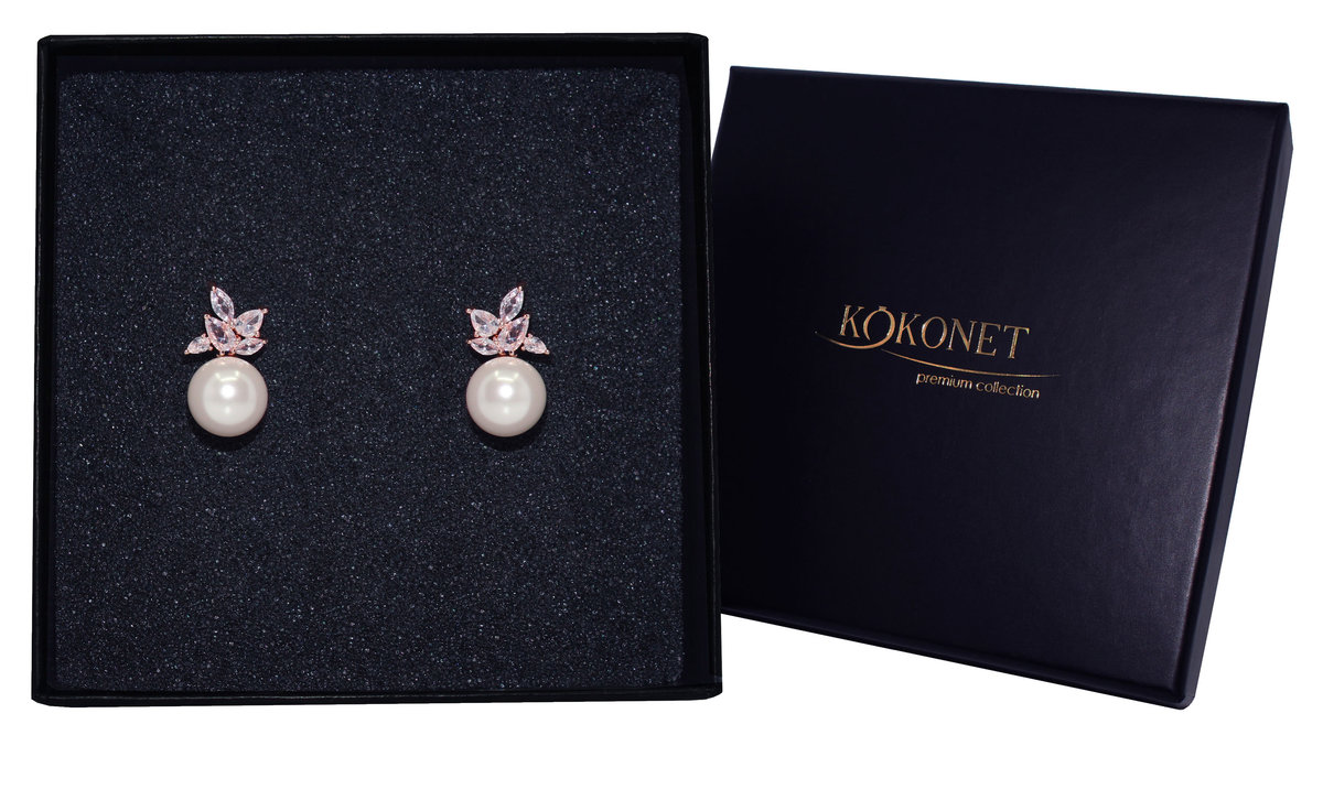 Kolczyki ślubne z perłami elegancki RÓŻOWE złoto subtelne