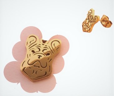 KOLCZYKI WKRĘTKI SZTYFT BULDOG PIES ZŁOTA STAL