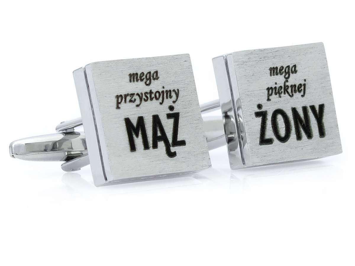 Srebrne kwadratowe spinki do mankietów - Mega przystojny Mąż, Mega pięknej Żony U274