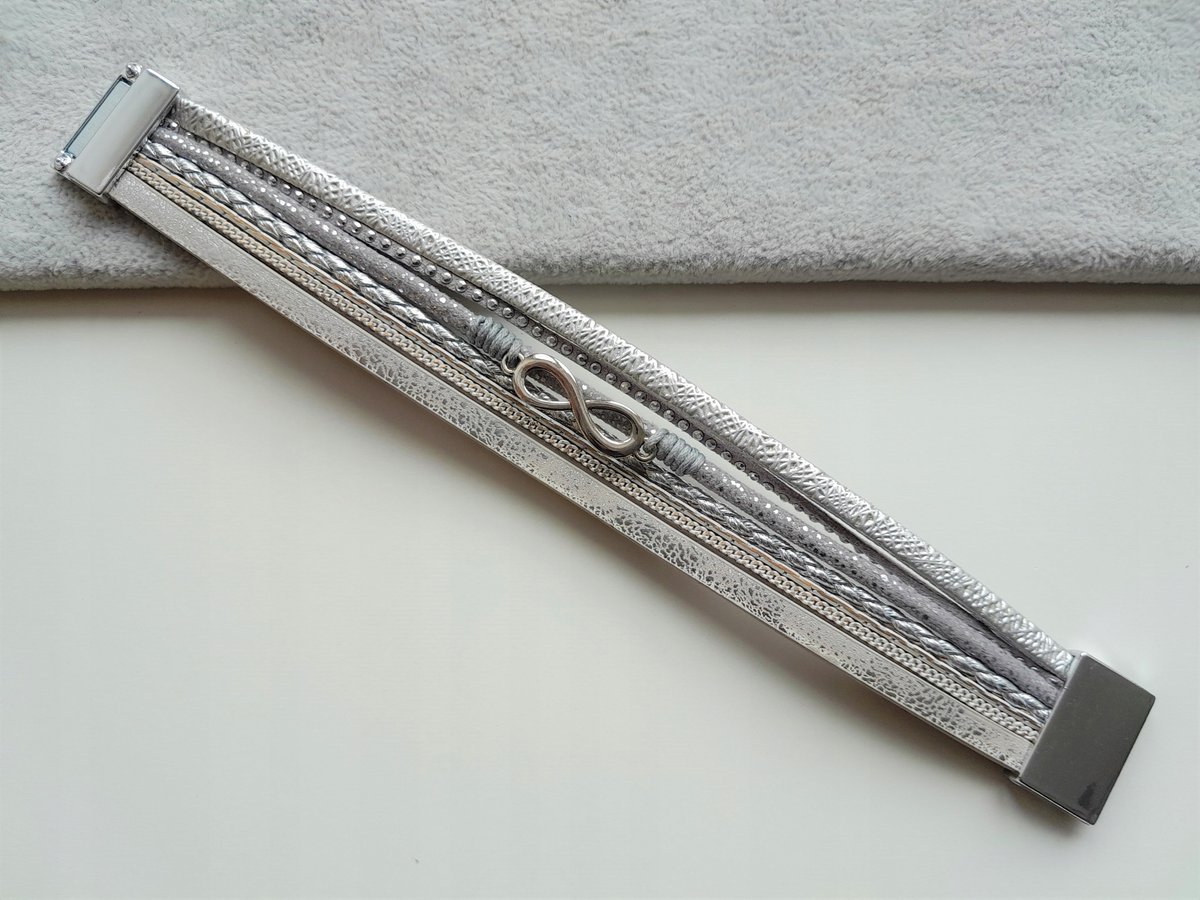 SZEROKA SREBRNA BRANSOLETKA NIESKOŃCZONOŚĆ STAL