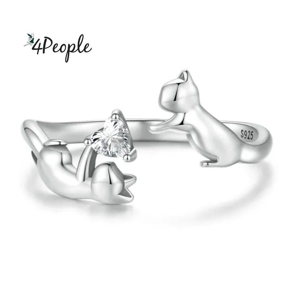 Pierścionek Damski Srebrny 925 Kotek Srebro Serce Kotki