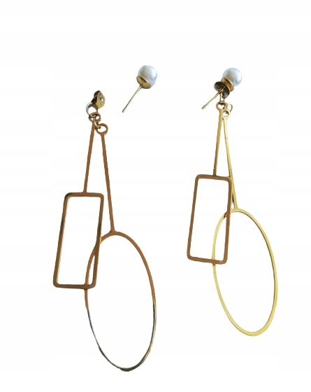 DŁUGIE KOLCZYKI PERŁA OWAL PROSTOKĄT ZŁOTA STAL