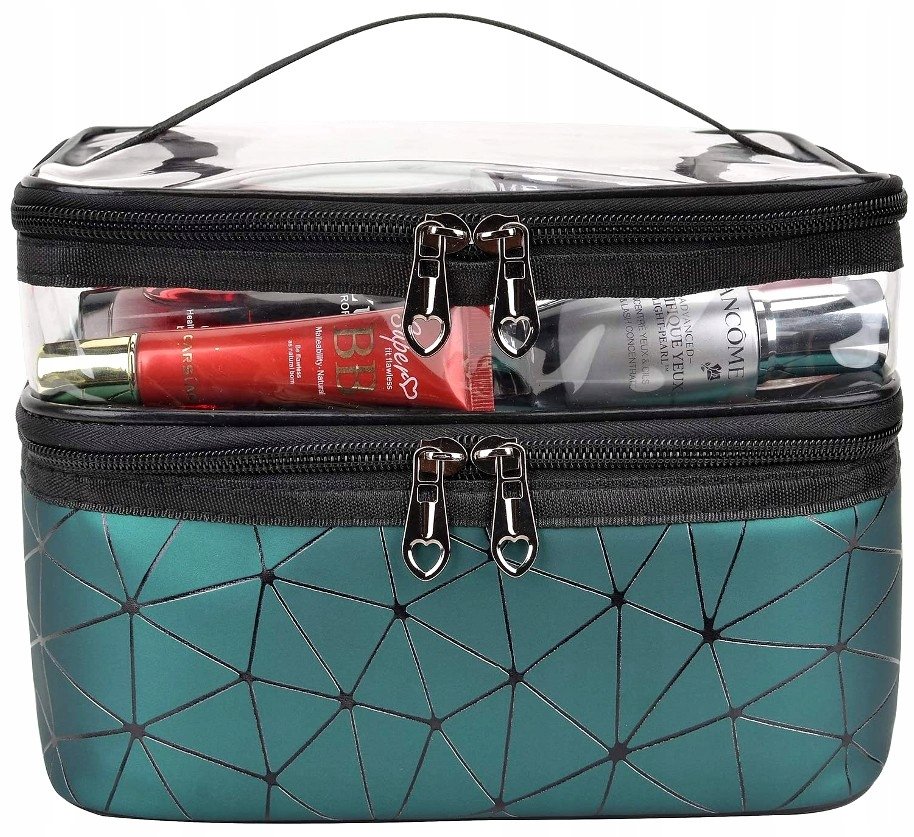 Kosmetyczka zielona wodoodporna duża przezroczysta