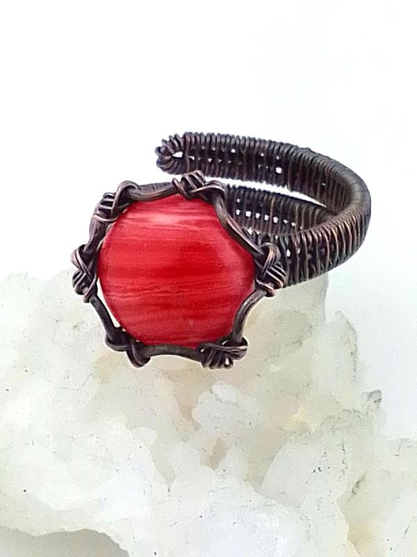 Agat - pierścionek miedziany 15x15 mm, znak Byka, rozmiar regulowany