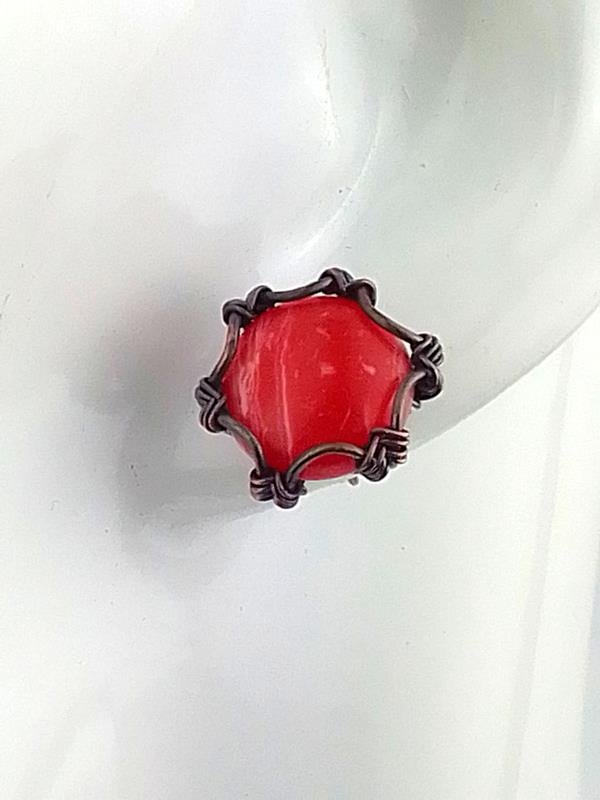 Agat - kolczyki miedziane 16x16 mm, znak Byka, sztyfty
