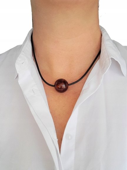 Naszyjnik bursztyn koniakowy kulka 30mm rzemyk