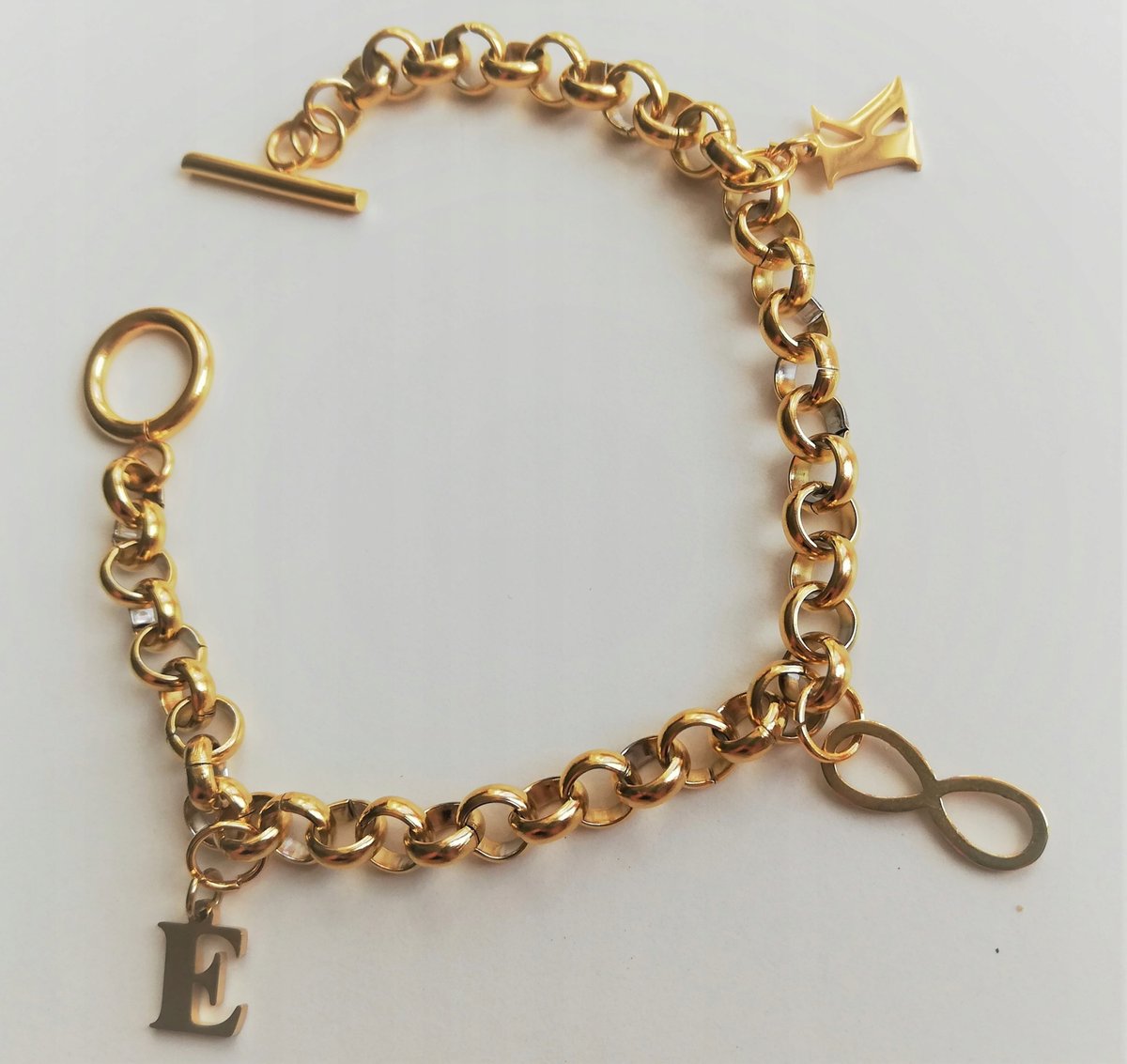 GRUBA BRANSOLETKA LITERKA NIESKOŃCZONOŚĆ STAL