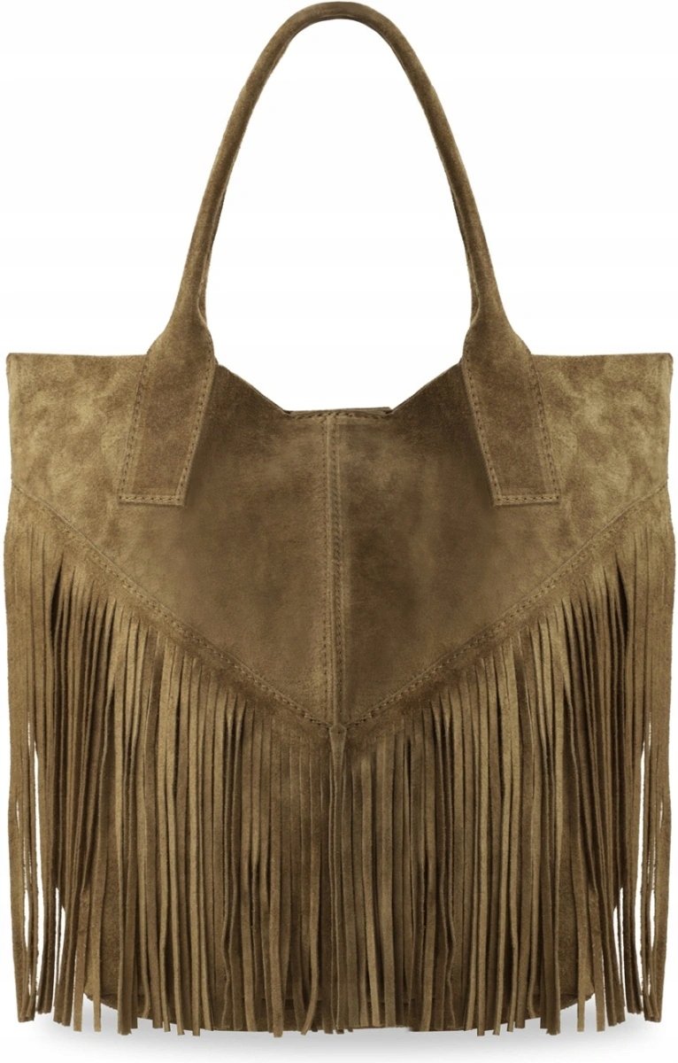 TOREBKA BOHO Worek Torba Zamsz Frędzle VERA PELLE