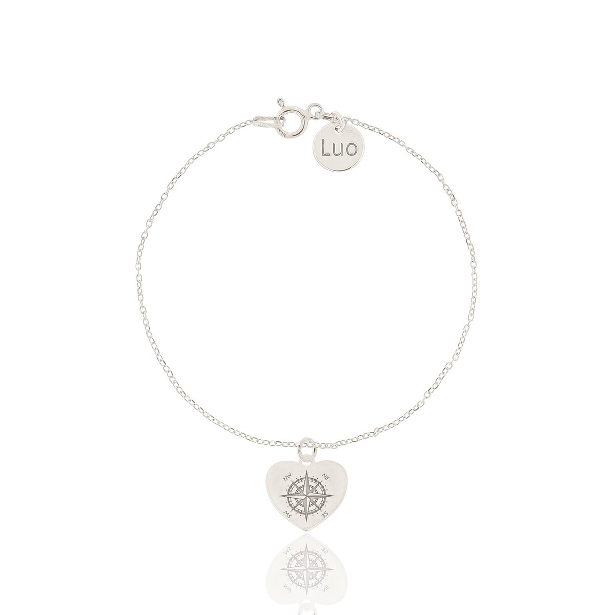 Bransoletka srebrna z sercem z różą wiatrów