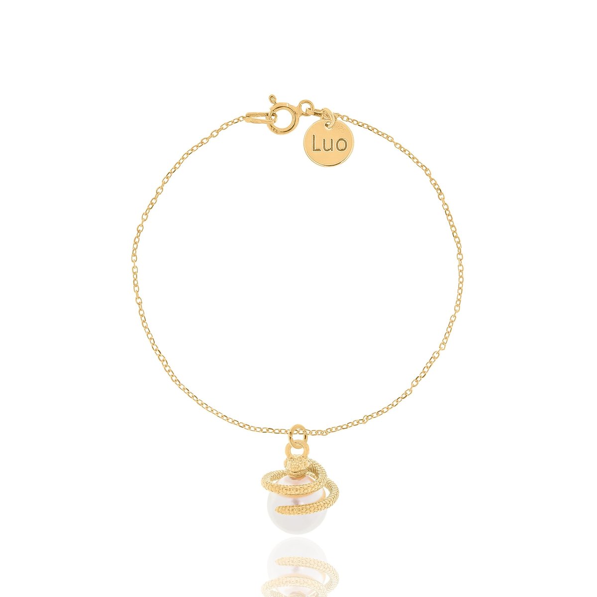 Bransoletka srebrna pozłacana z perłą i wężem