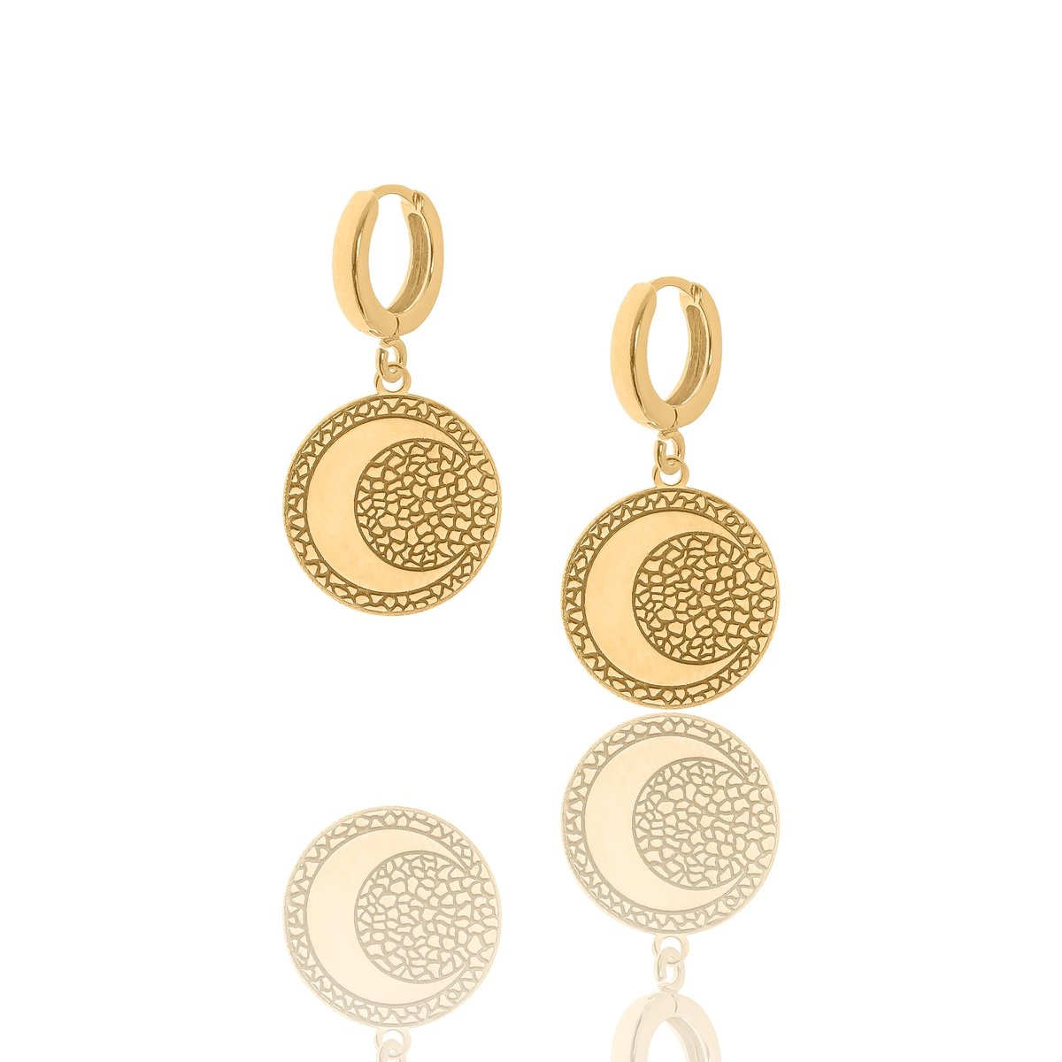 Kolczyki srebrne pozłacane z grawerowanymi księżycami