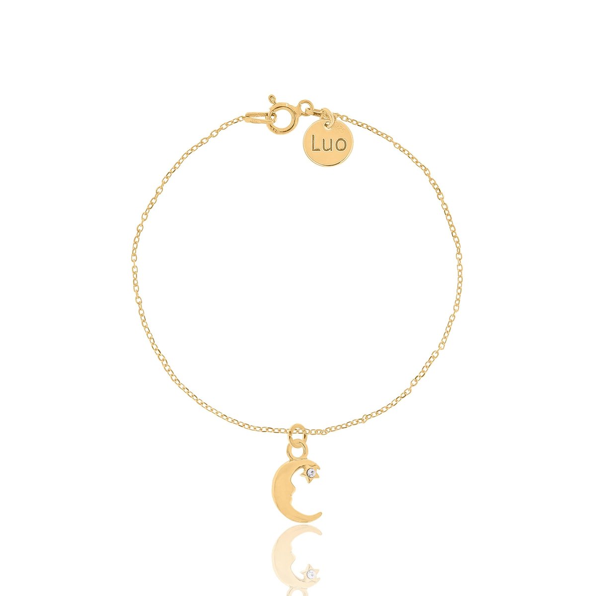 Bransoletka srebrna pozłacana z księżycem i kryształkiem