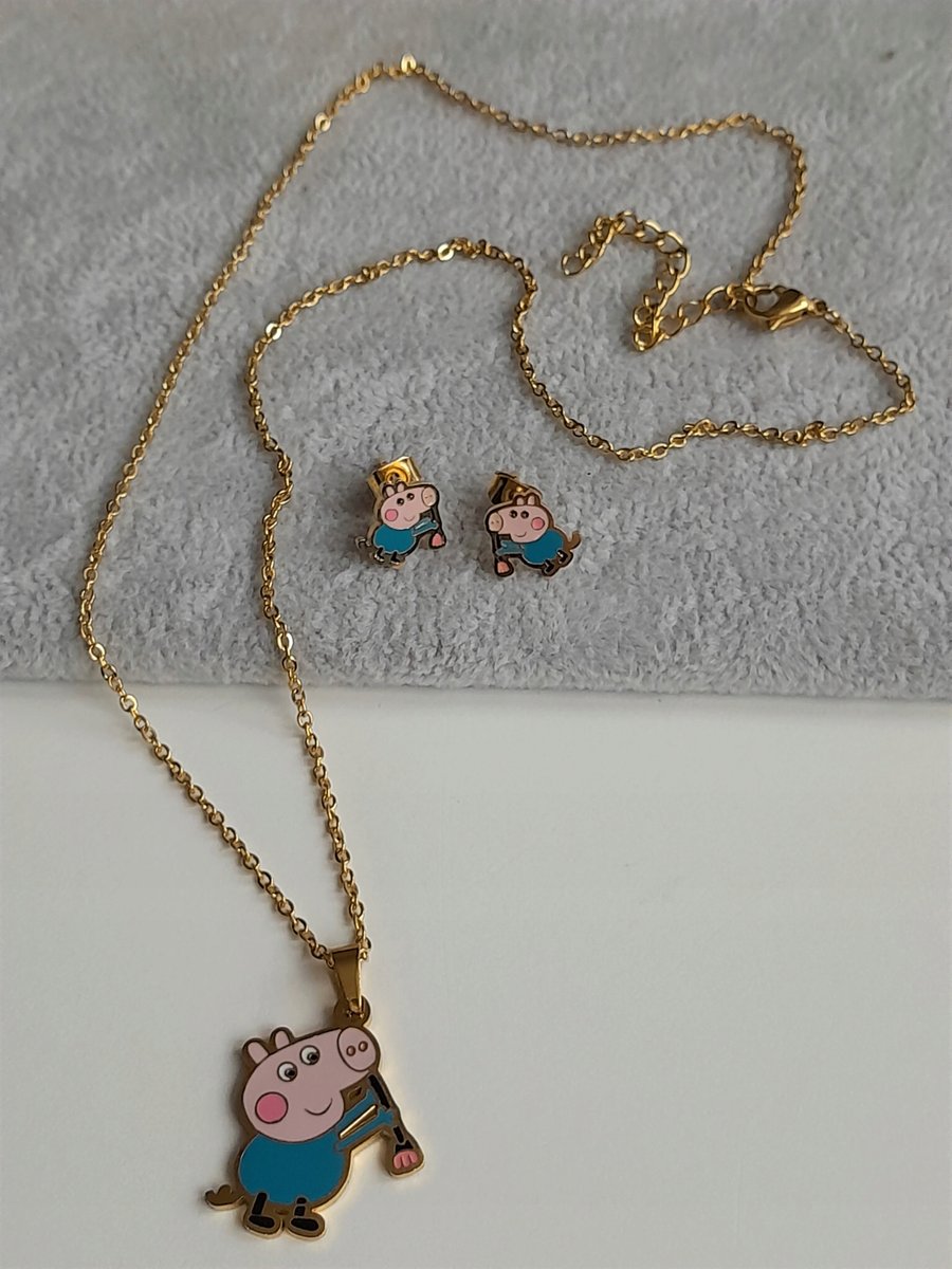 KOMPLET NASZYJNIK KOLCZYKI STAL GEORGE PEPPA