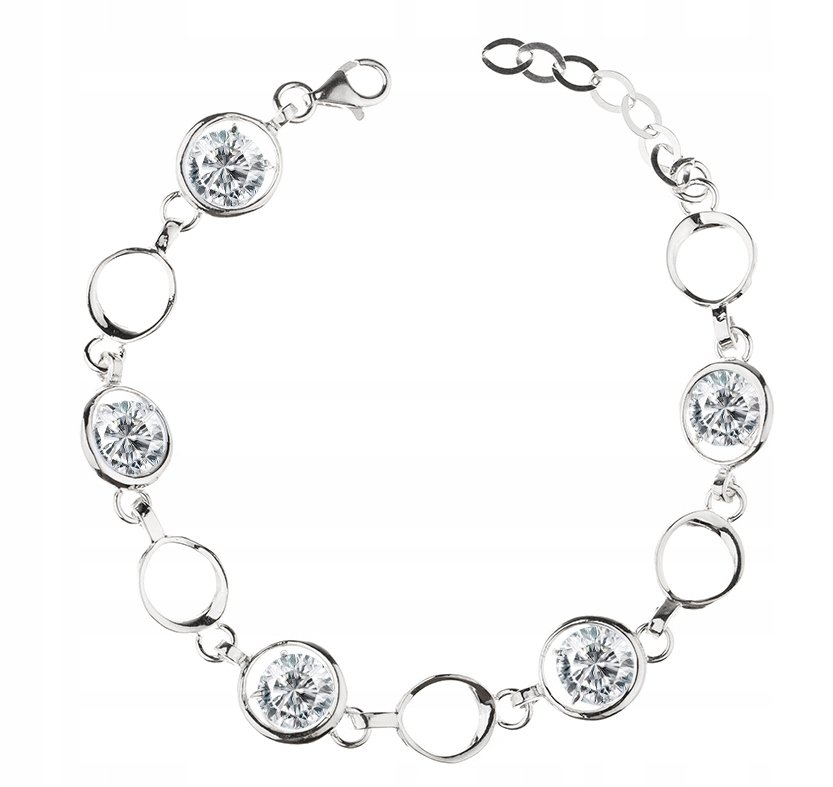 Srebrna Bransoletka Kółka Z Białymi Cyrkoni