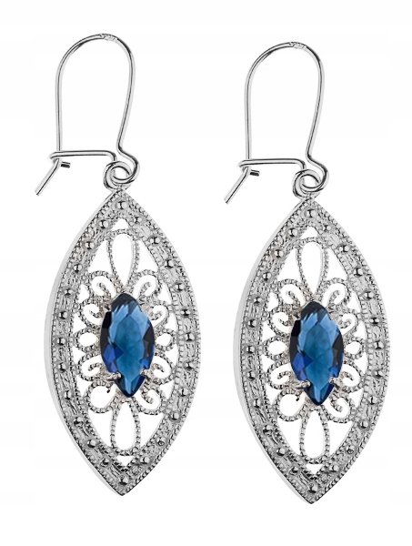 Kolczyki Wiszące Ażurowe Z Niebieskimi Cyrkoniami