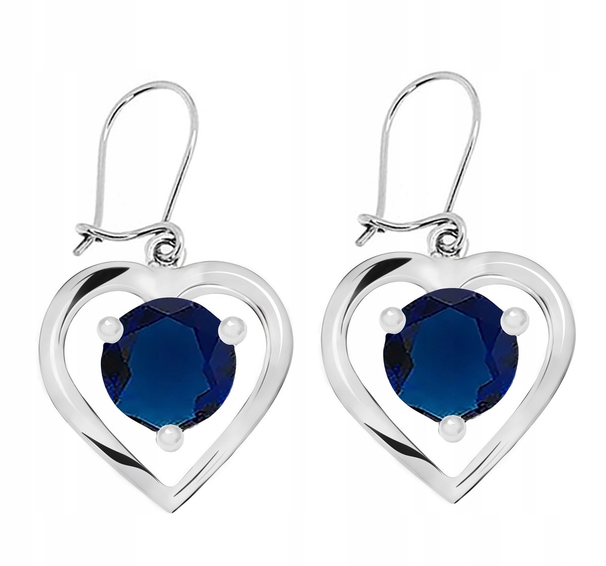 Kolczyki Wiszące Serca Z Niebieskimi Cyrkoniami