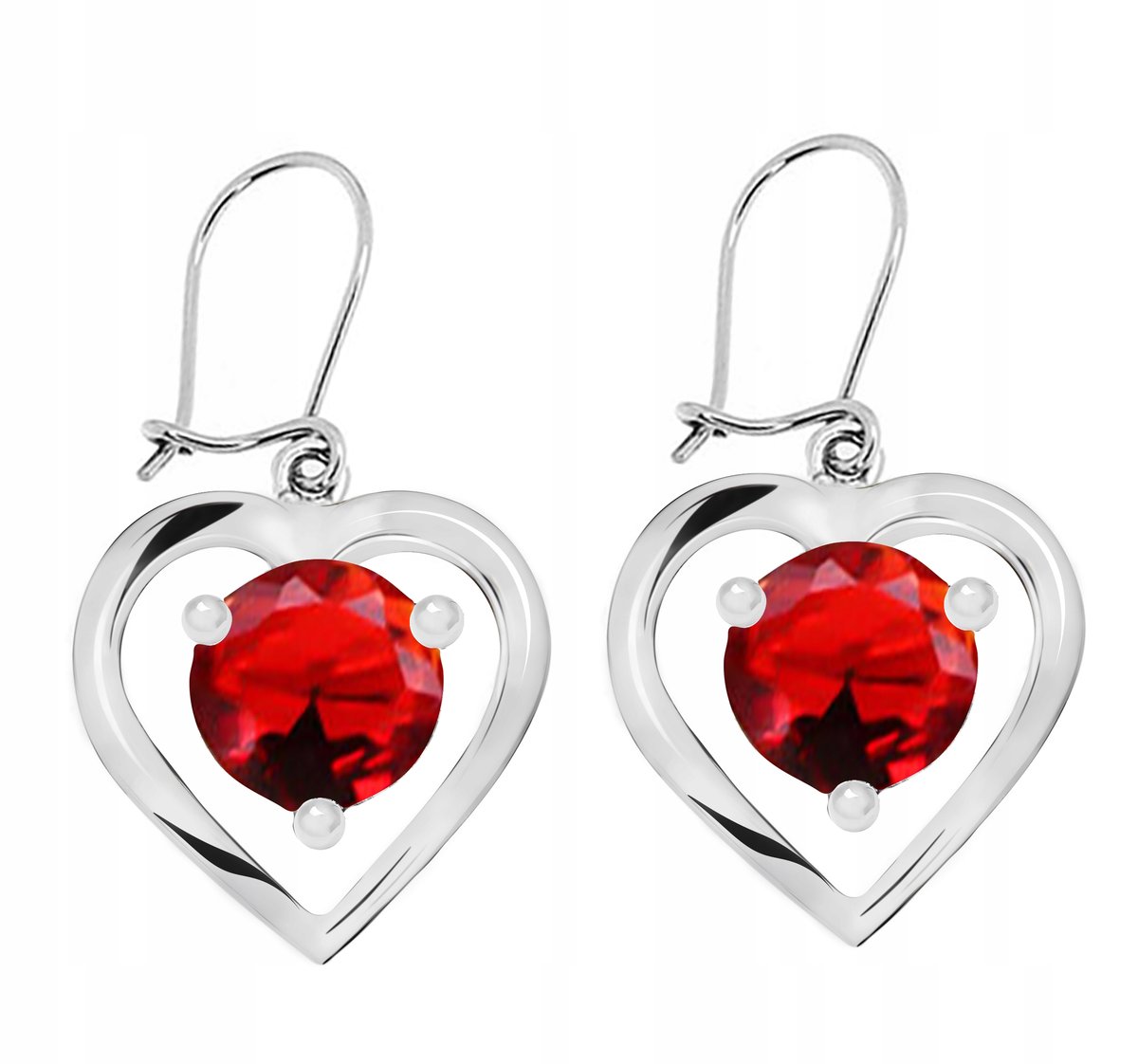 Kolczyki Wiszące Serca Z Czerwonymi Cyrkoniami 925