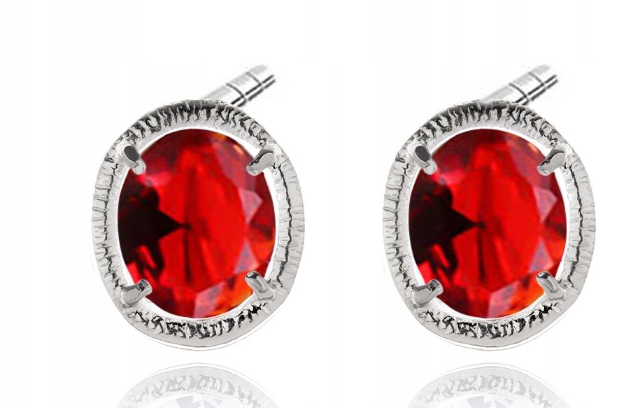 Kolczyki Z Czerwonymi Cyrkoniami Sztyfty Pr. 925