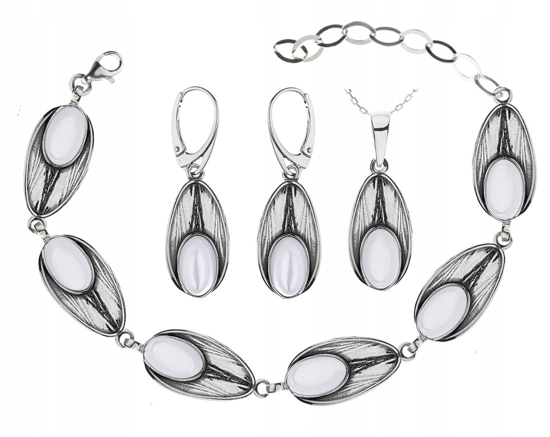 SREBRNY KOMPLET BIŻUTERII Z MASĄ PERŁOWĄ Pr.925!