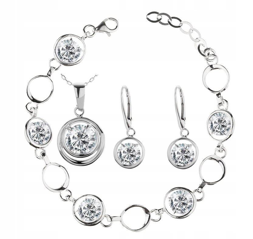 KOMPLET BIŻUTERII KÓŁKA Z CYRKONIAMI ANGIELSKIE