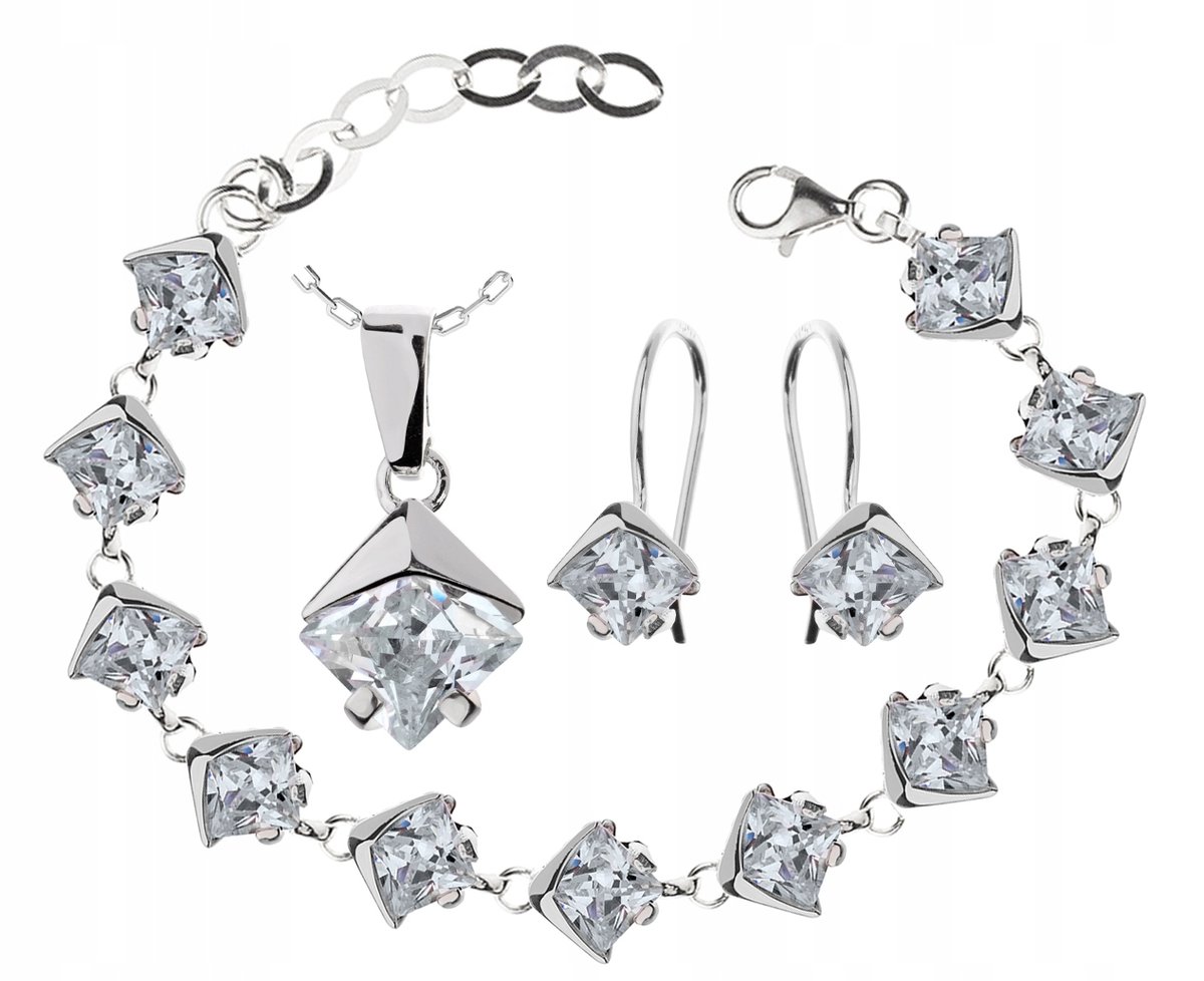 SREBRNY KOMPLET BIŻUTERII Z BIAŁYMI CYRKONIAMI 925