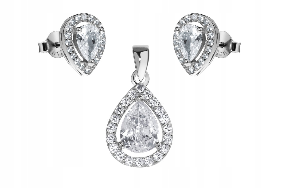 SREBRNY SUBTELNY KOMPLET BIŻUTERII Z CYRKONIAMI