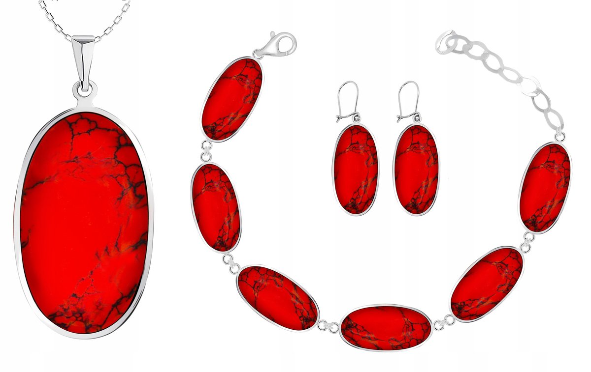 KOMPLET BIŻUTERII SREBRNEJ Z KORALAMI. SREBRO 925