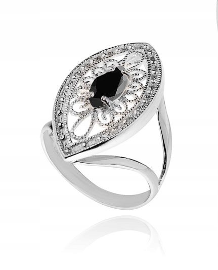 PIERŚCIONEK AŻUROWY Z CZARNĄ CYRKONIĄ ROZMIAR 22