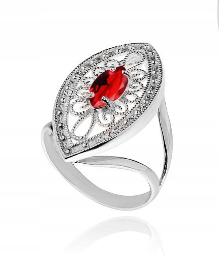 PIERŚCIONEK AŻUROWY Z CZERWONĄ CYRKONIĄ ROZMIAR 17