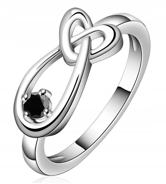 SREBRNY PIERŚCIONEK Z CZARNĄ CYRKONIĄ ROZMIAR 24