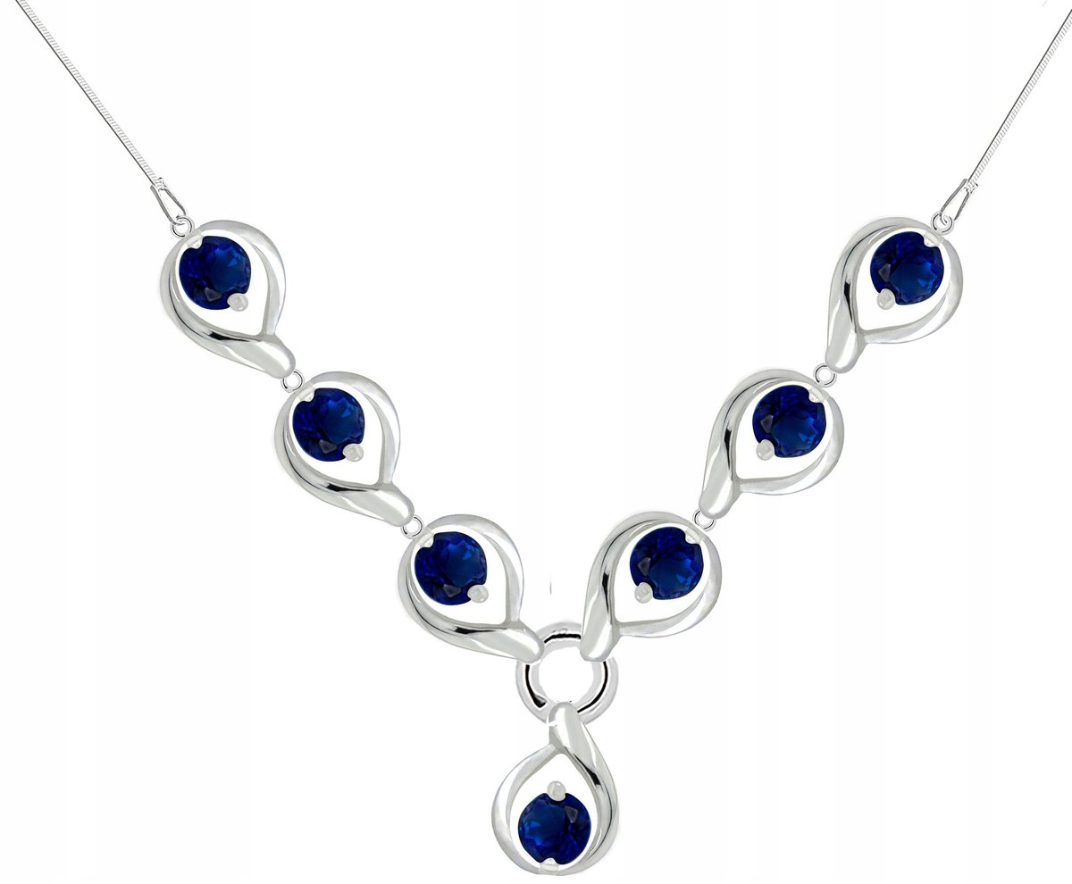 NASZYJNIK SREBRNY Z NIEBIESKIMI CYRKONIAMI BAL