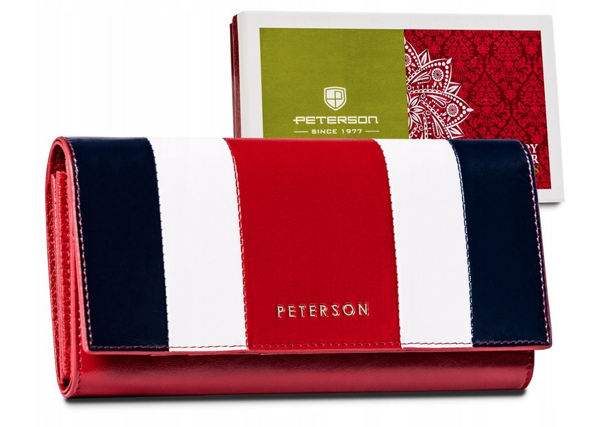 Elegancki, trzykolorowy portfel z wysokojakościowej skóry naturalnej — Peterson