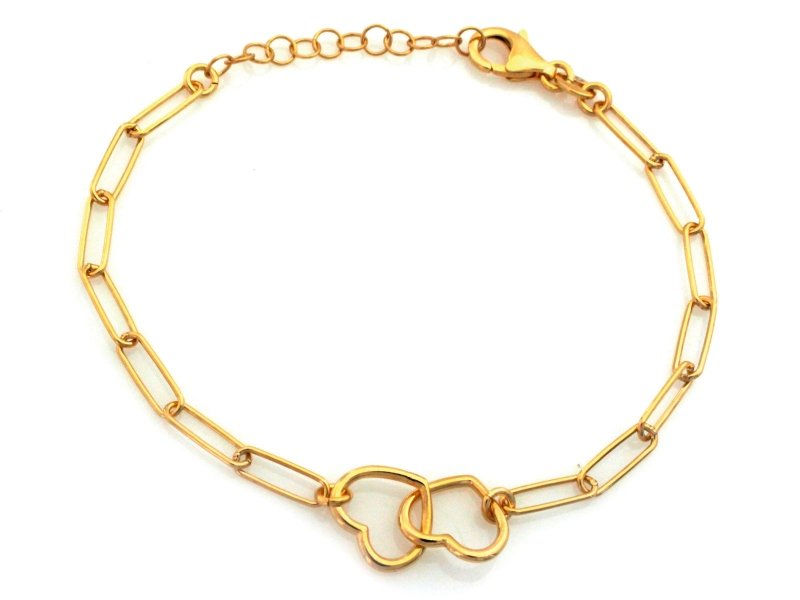 Bransoletka srebrna pozłacana z dwoma sercami