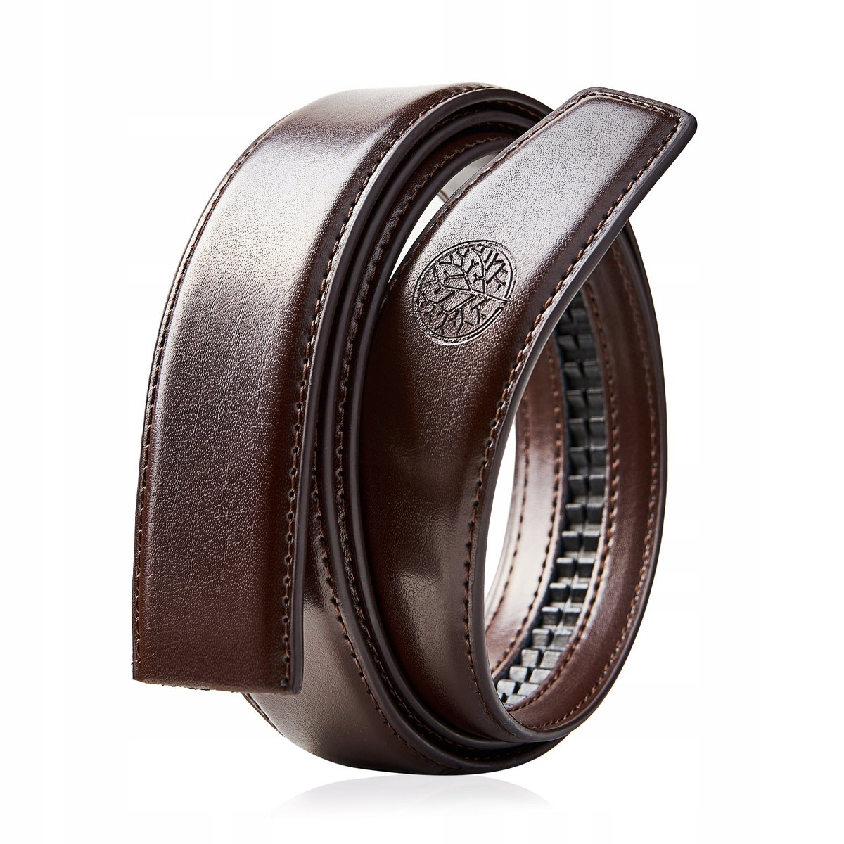 BETLEWSKI brązowy pasek męski skórzany bez klamry