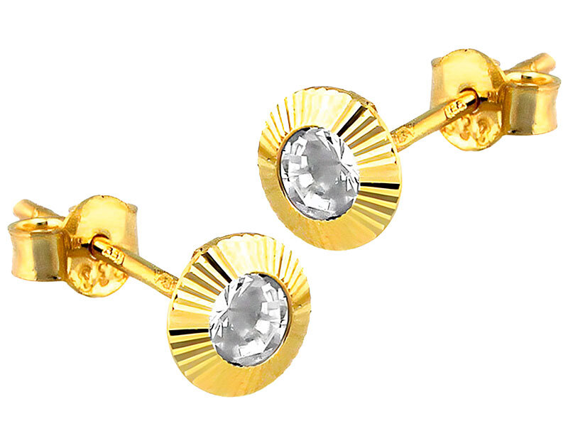 Złote kółeczka kolczyki 585 z cyrkoniami SZTYFT